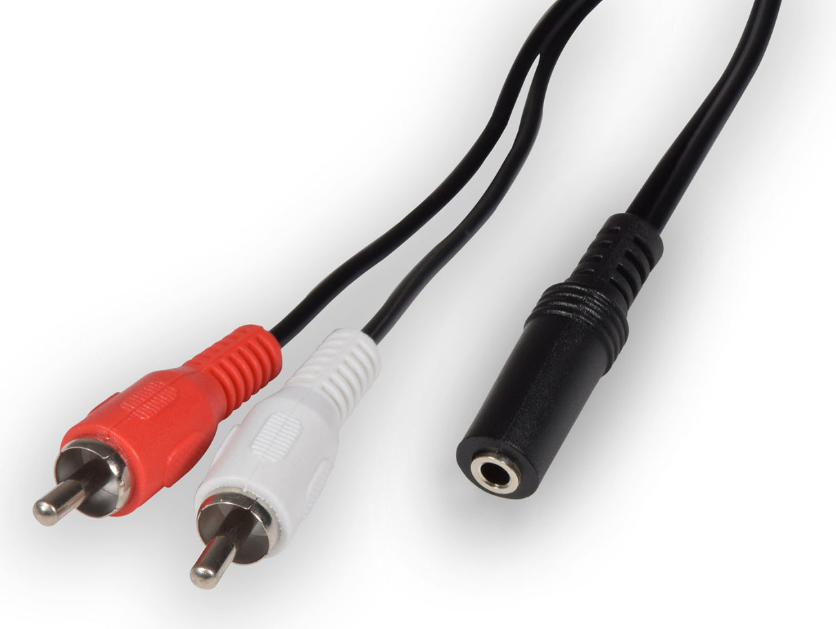 2 x RCA Plugs to 3.5mm Stereo Socket Leads Black 0.2m