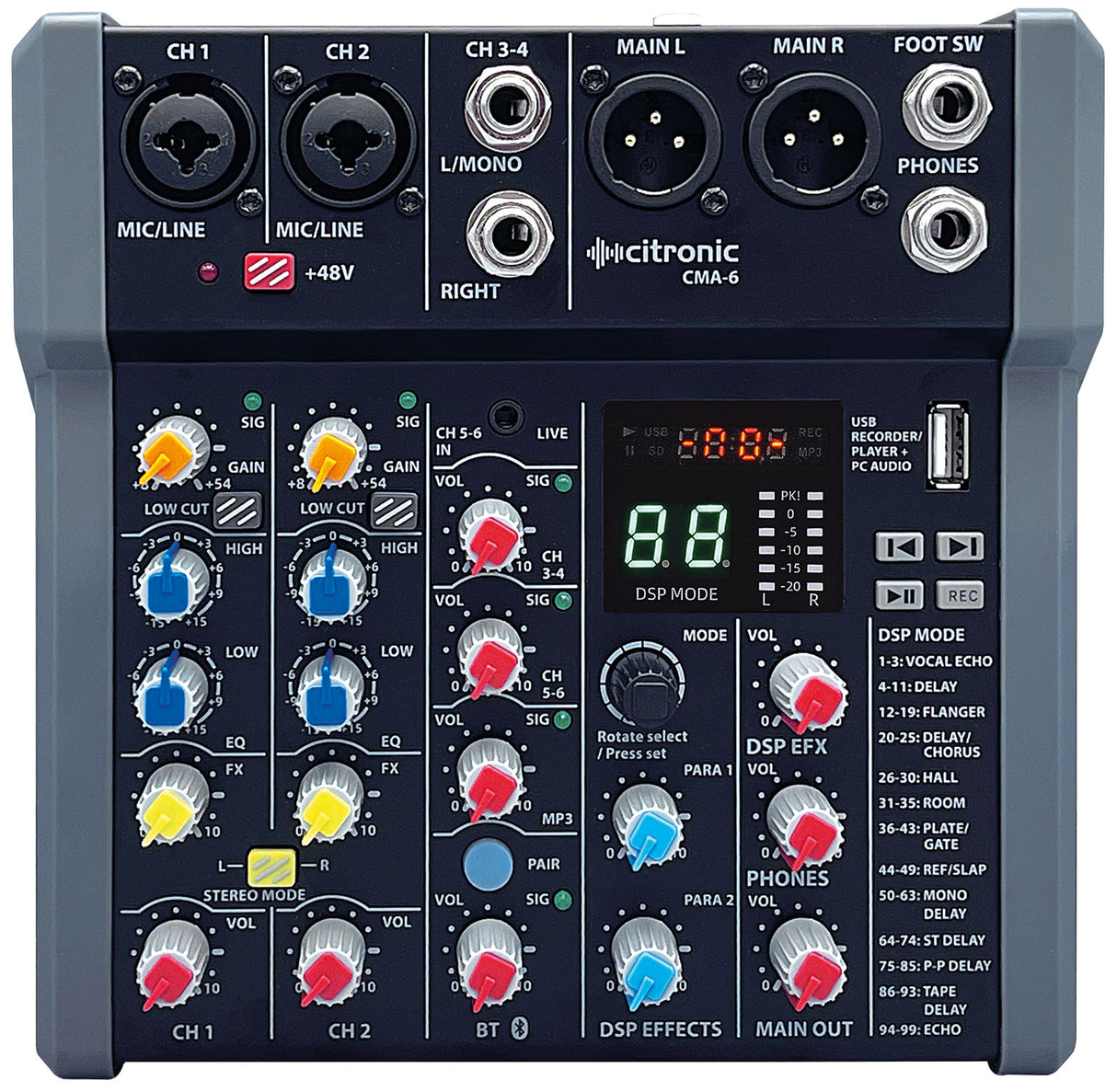 CMA-6 Compact Mixers with DSP, USB Play/Record/PC and Bluetooth