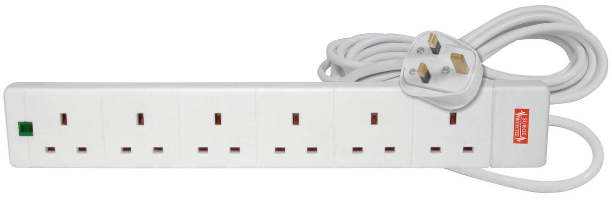 6 Gang Extension Lead 2 Metre Surge Protected
