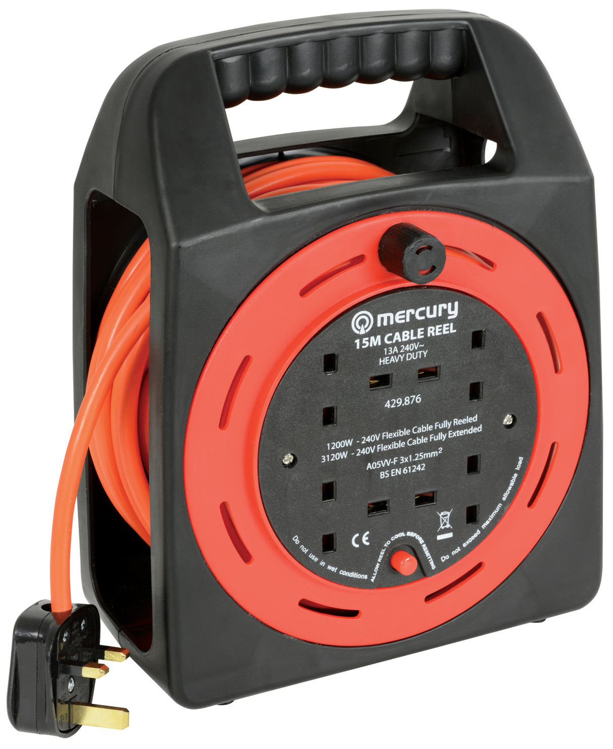 4-Gang 15m Extension Reel with Thermal Cut Out