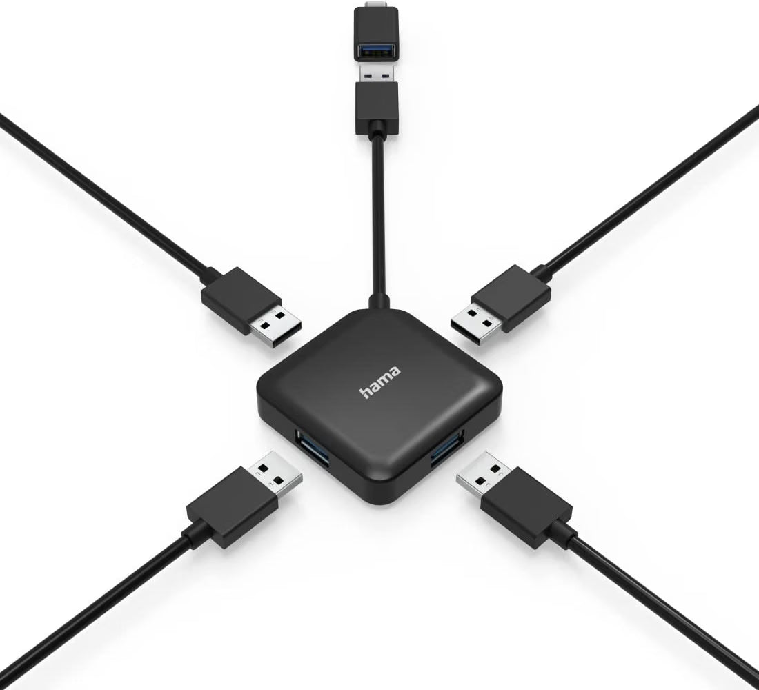 Hama USB Hub, 4 Ports, USB 3.2 Gen 1, 5 Gbit / s, incl. USB-C Adapter