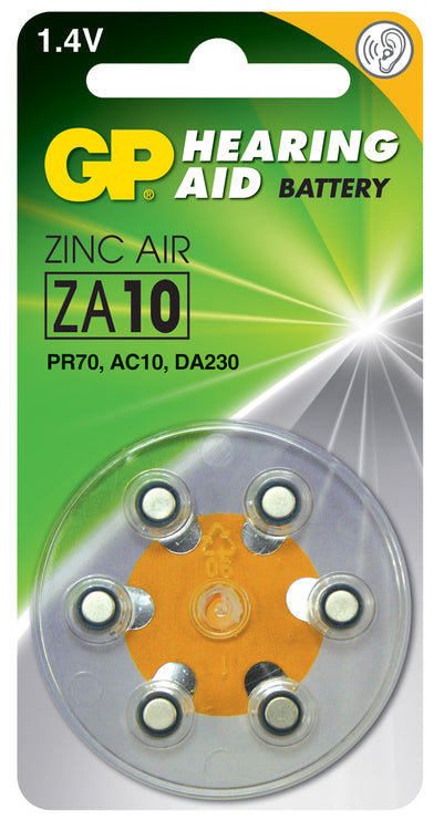 GP Zinc Air Hearing Aid Batteries PR70 Yellow 6 Pack