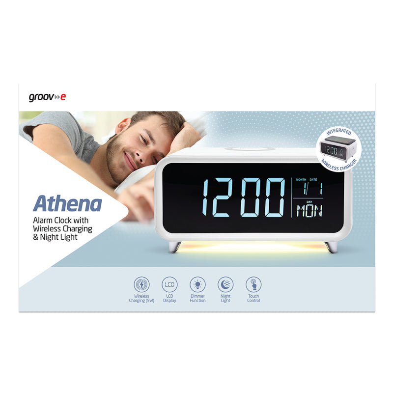 Groov-e Athena Alarm Clock with Wireless Charging Pad & Night Light