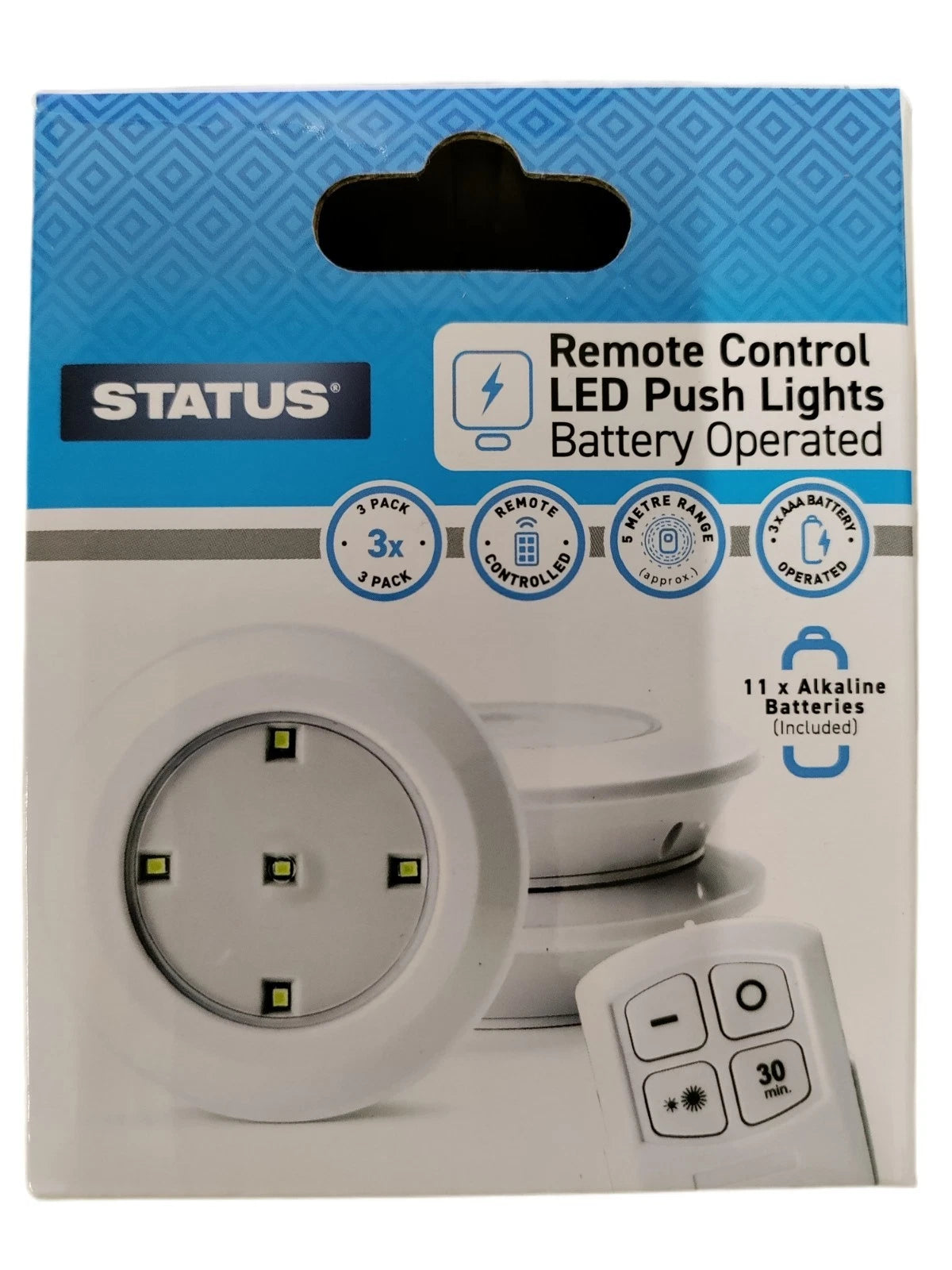 3 Pack Multi Purpose Remote Control LED Push Lights Battery Operated 5m Range