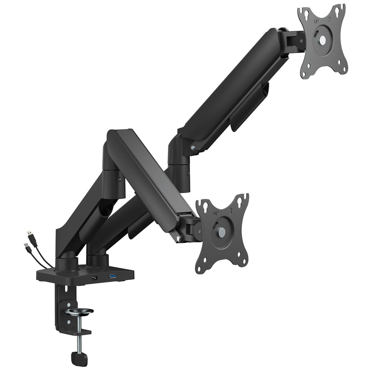Full Motion Gas Spring Desktop Monitor Arms with USB Hub Dual arm ...
