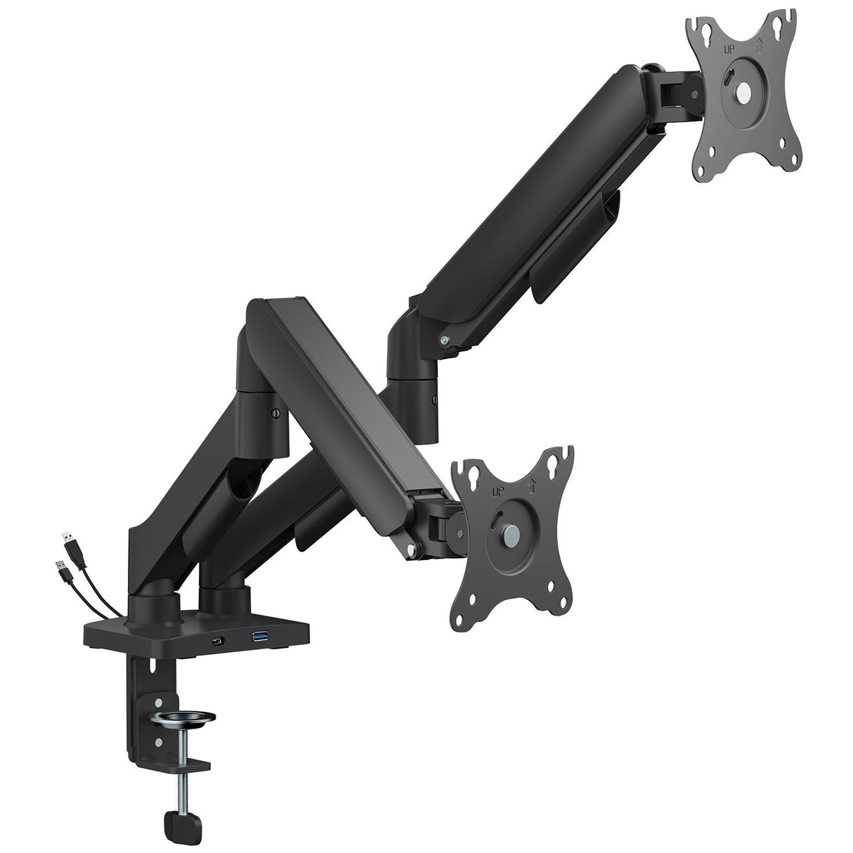 Full Motion Gas Spring Desktop Monitor Arms with USB Hub Dual arm
