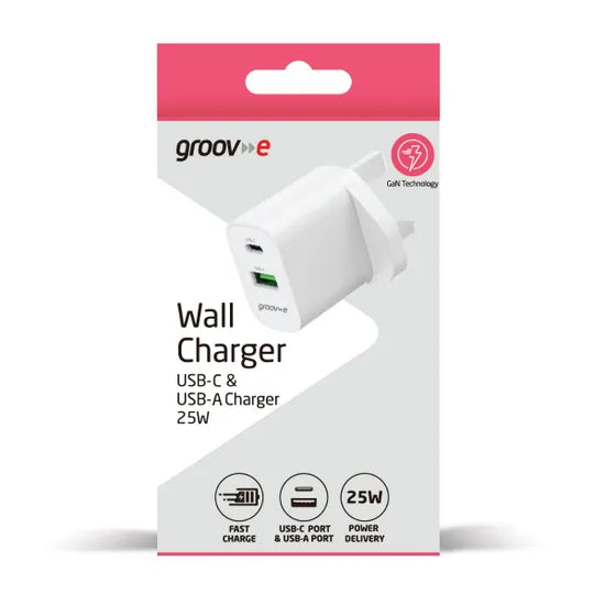 Groov-e 25W 1x USB-C and 1x USB-A Plug