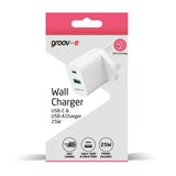Groov-e 25W 1x USB-C and 1x USB-A Plug