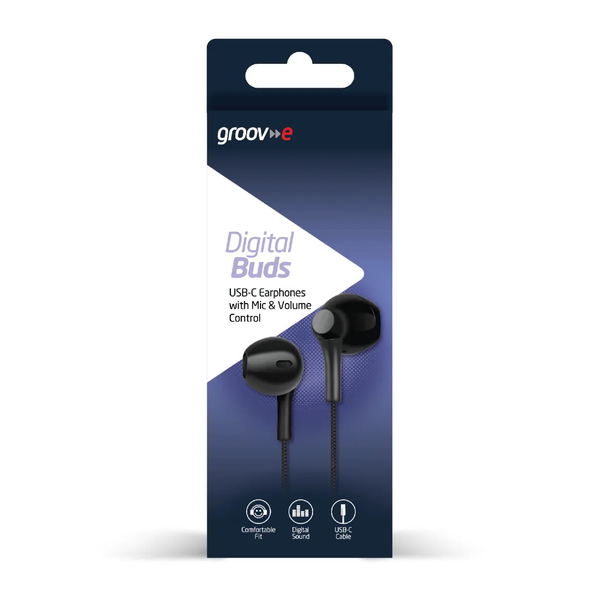 Groov-e GVEB16BK Digital Buds USB-C Earphones with Remote Mic and Volume Control - Black