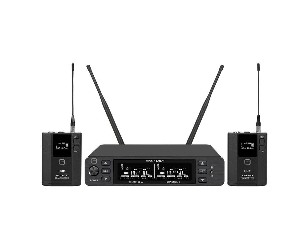 QWM 1960 V3 BP UHF Dual Channel True Diversity Belt Pack Wireless Mic System