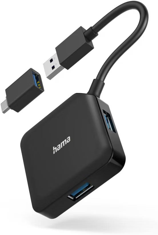 Hama USB Hub, 4 Ports, USB 3.2 Gen 1, 5 Gbit / s, incl. USB-C Adapter