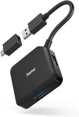 Hama USB Hub, 4 Ports, USB 3.2 Gen 1, 5 Gbit / s, incl. USB-C Adapter