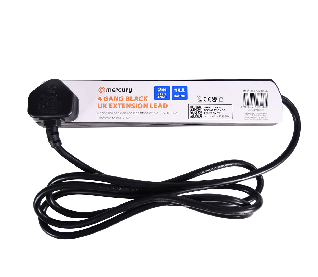 4 Gang Black Extension Leads 2M