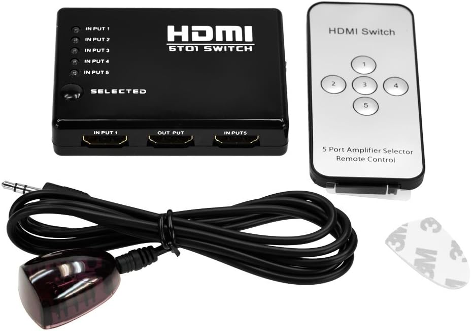 5 in 1 HDMI Switch With Remote HD 1080p - Black