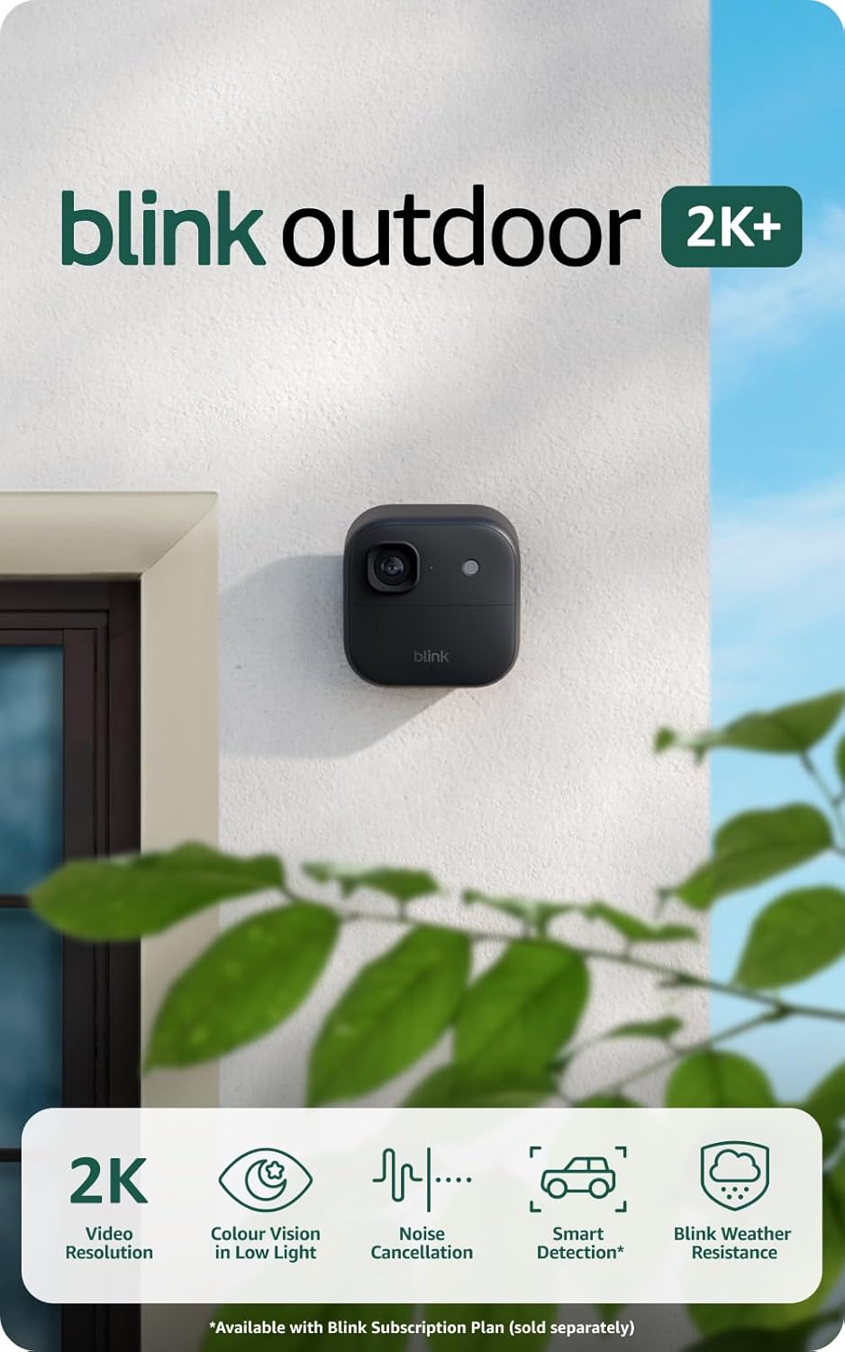 Blink Outdoor Camera 2K+ (newest gen) — Wireless smart security camera, 2K video resolution, enhanced audio, up to two-year battery. Sync Module Core included — 1 camera system, Black