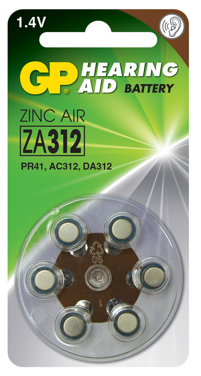GP Zinc Air Hearing Aid Batteries PR41 Brown 6 Pack