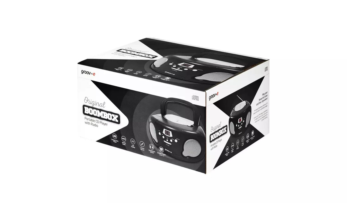 Groov-e Boombox CD Player with Radio - Black