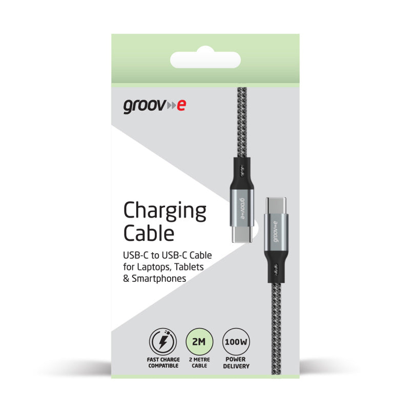 Groove USB-C to USB-C 100W Charging Cable 2M Braided - Space Grey