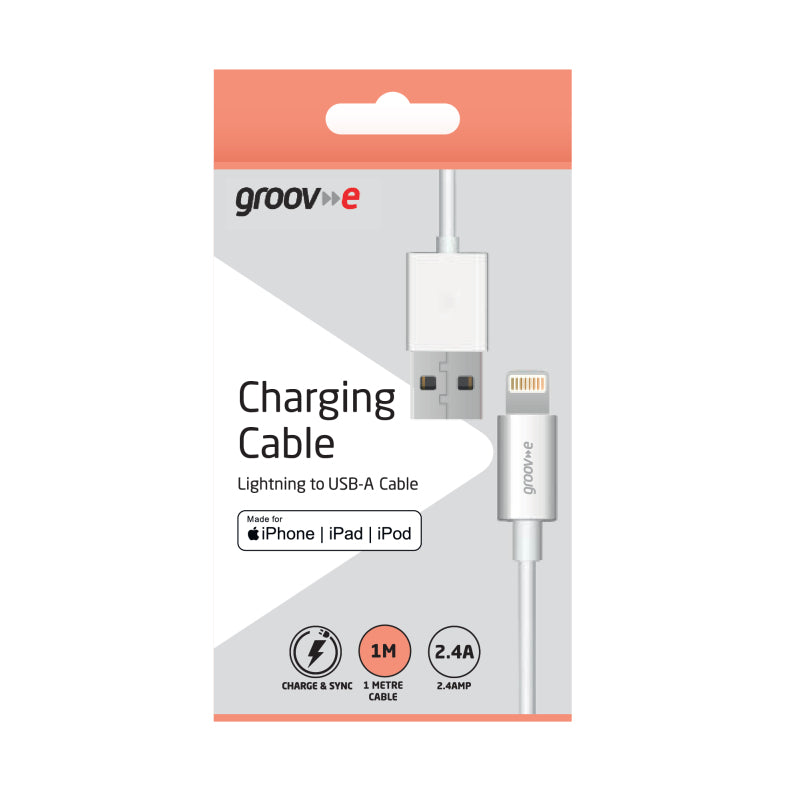 Groov-e GVMA041WE MFI Lightning to USB-A Charging Cable 1M - White