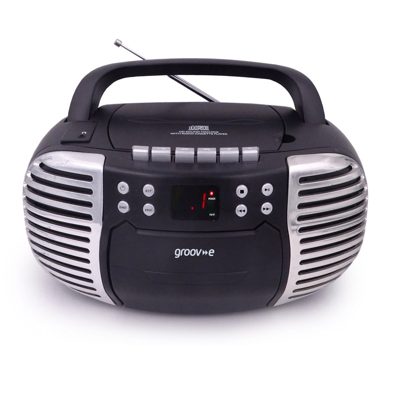 Groov-e GVPS813RD Retro Boombox Portable CD & Cassette Player with Radio