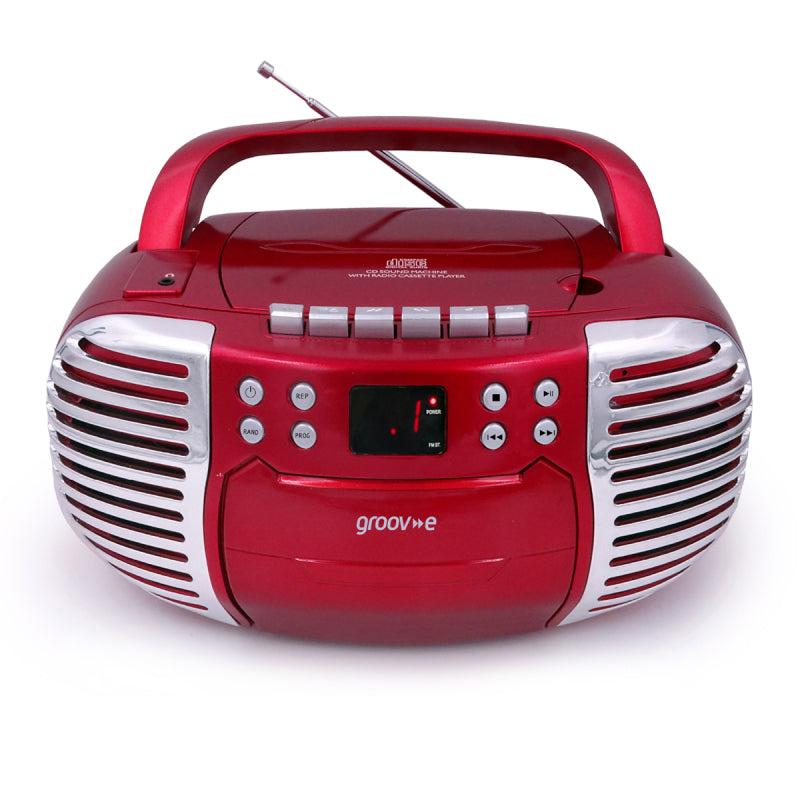 Groov-e GVPS813RD Retro Boombox Portable CD & Cassette Player with Radio