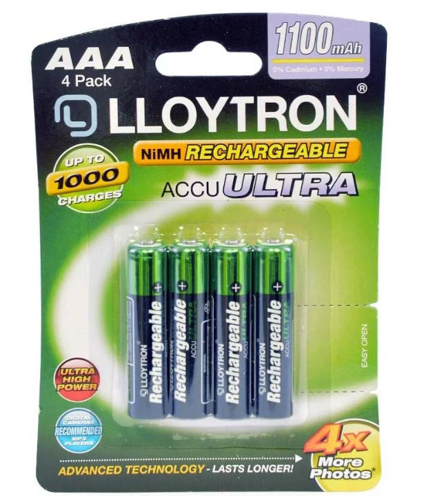 NiMH Rechargeable AccuUltra Batteries, AAA Size, 1100mAh, 4 Pack