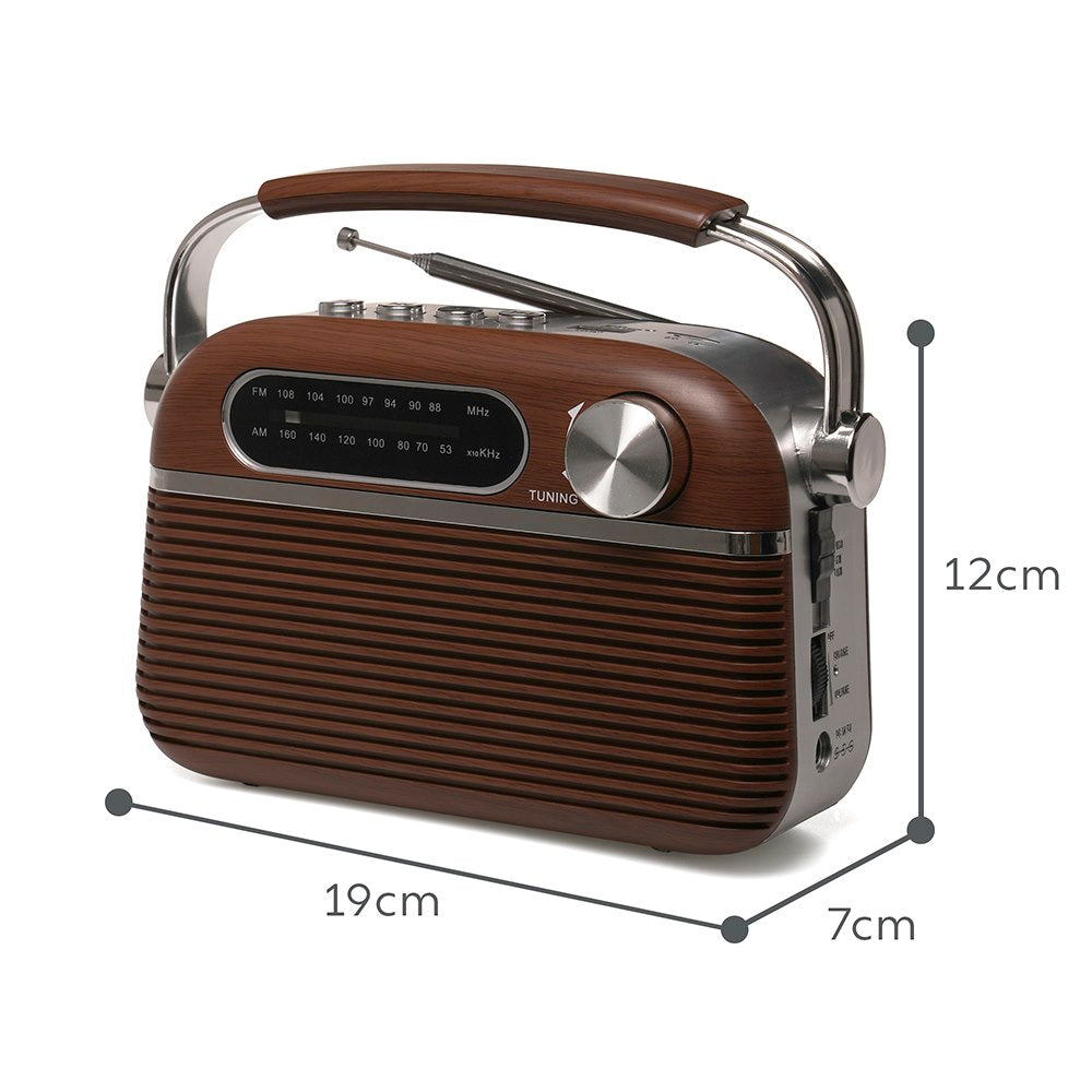 2 Band 'Vintage' Rechargeable Portable Radio + MusicStream - D.Oak