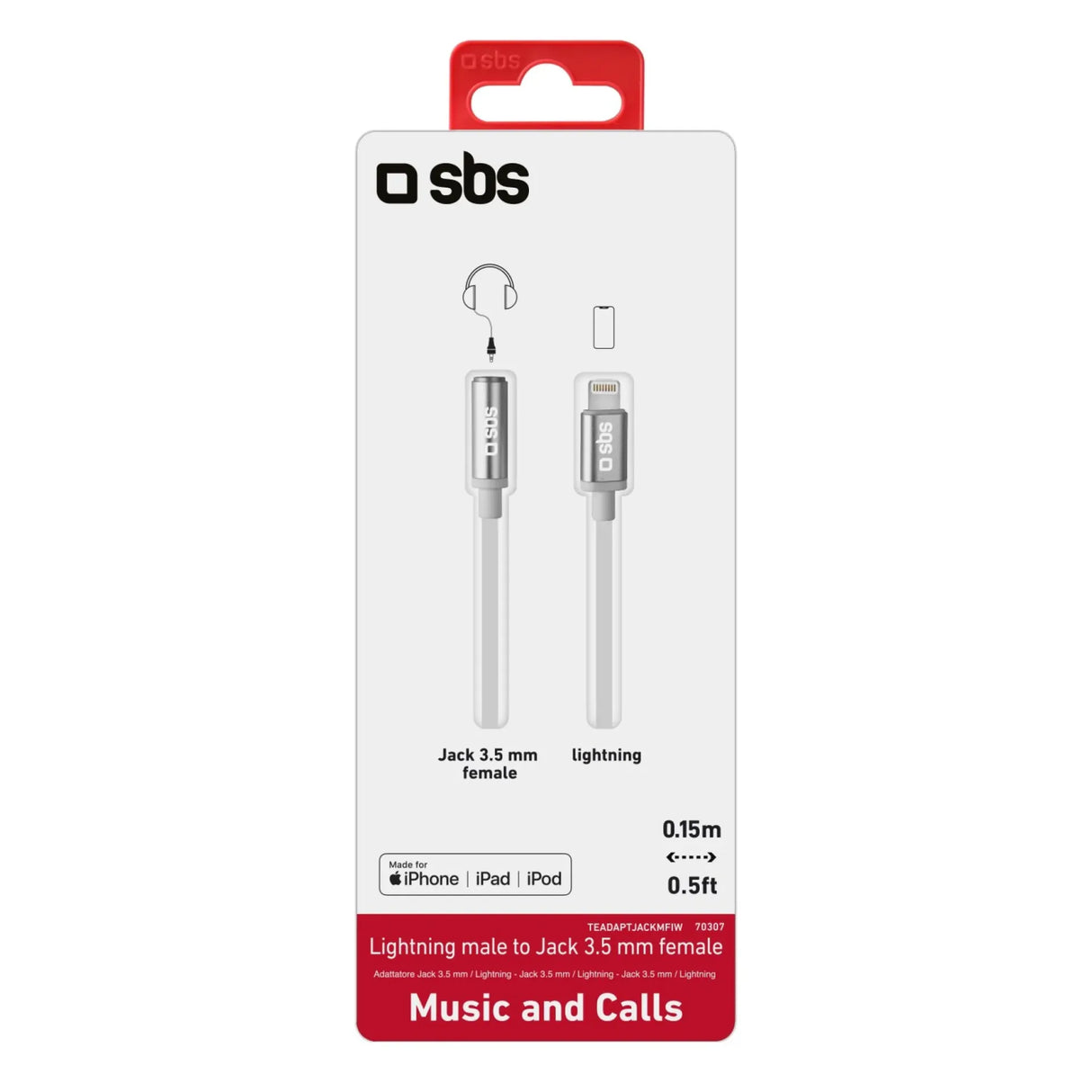 SBS Lightning to 3.5mm Headphone Jack Adaptor