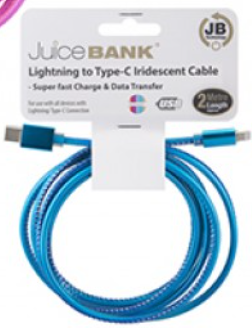 JUICE BANK LIGHTNING to USB C IRIDESCENT CHARGE & SYNC 2MTR
