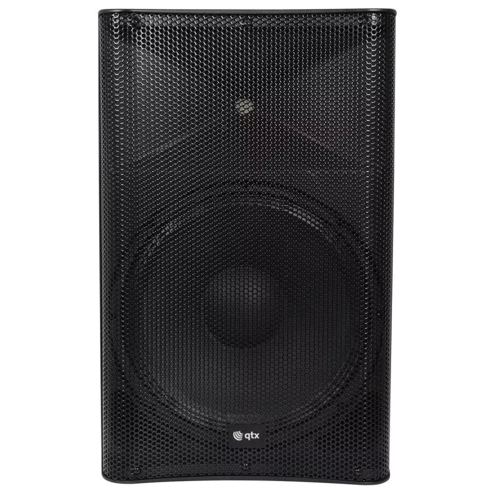 QTX QUEST-15A Active 15 Inch PA Speaker, 880W Peak, USB/SD/FM/BT Media Player, Class-AB Amplifier, Black