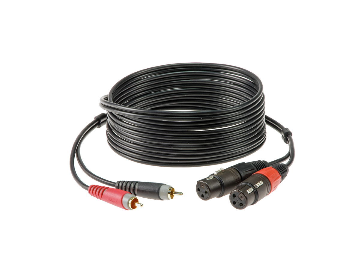 pro twin cable with straight RCA and XLR female plugs gold-plated contacts 1M