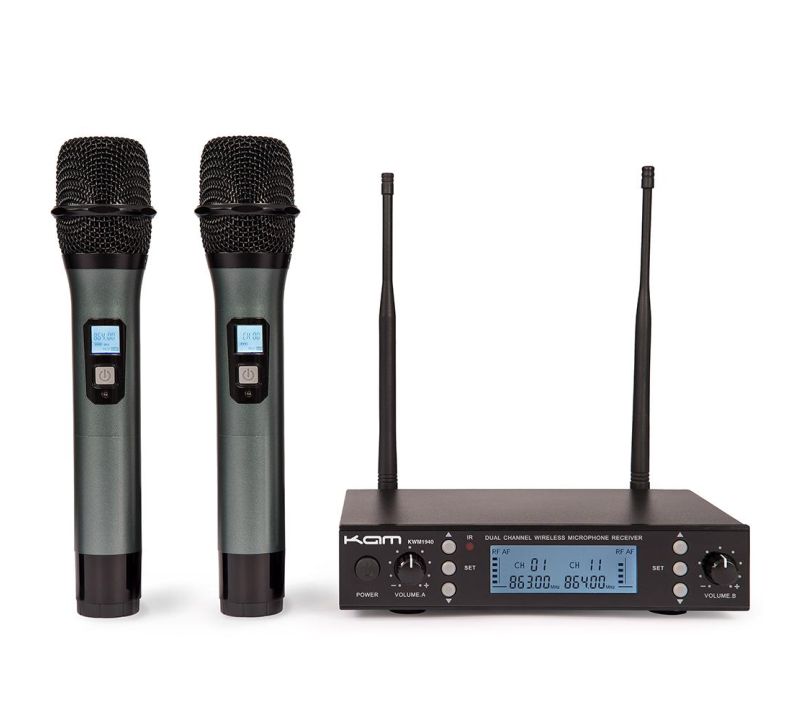 Kam UHF Multi Channel Professional Twin Wireless Microphone System KWM1940