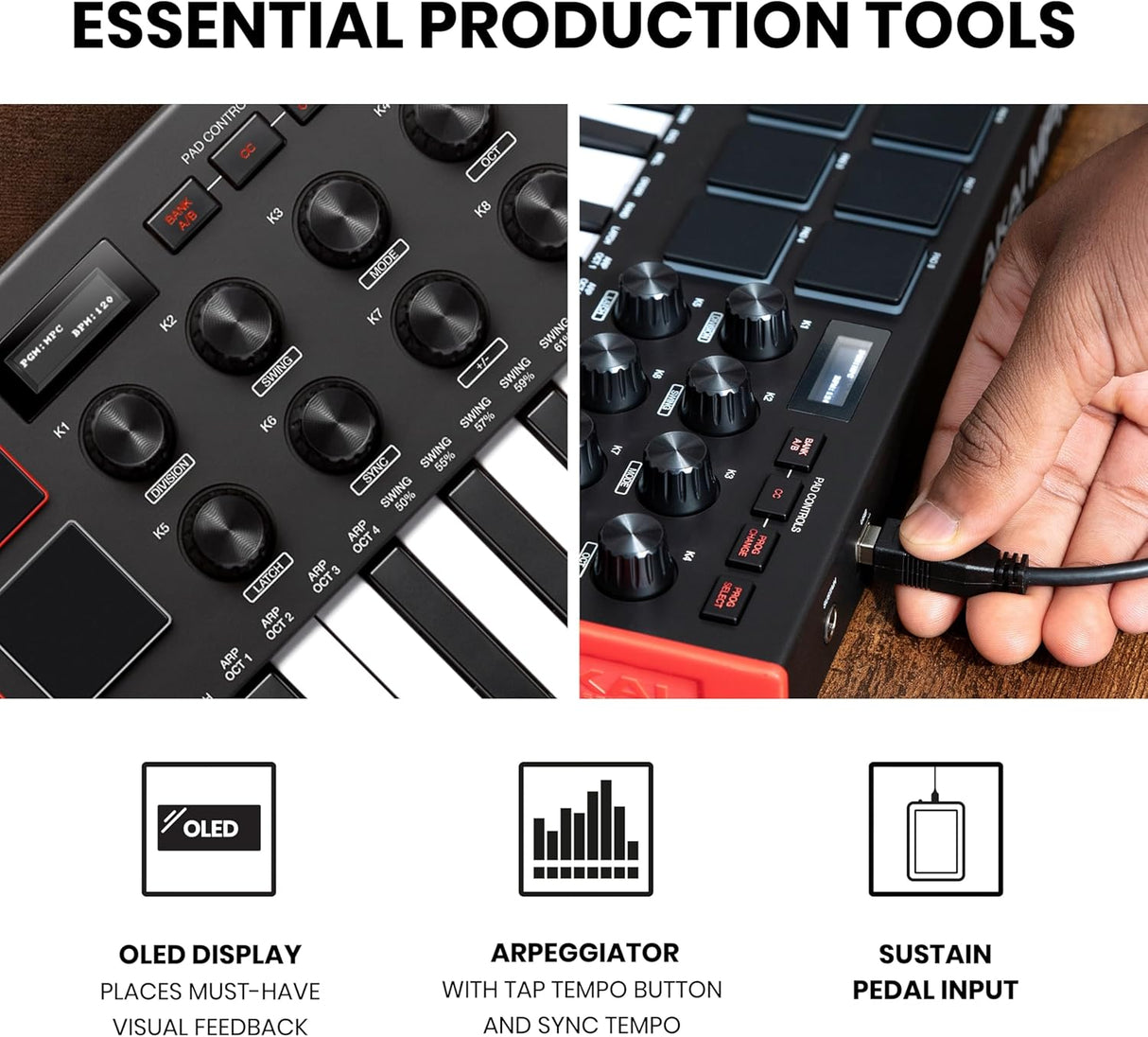 Akai Professional MPK Mini MK3 - 25 Key USB MIDI Keyboard Controller with 8 Backlit Drum Pads, 8 Knobs and Music Production Software and Native Instruments Sound Package (NKS Integration)
