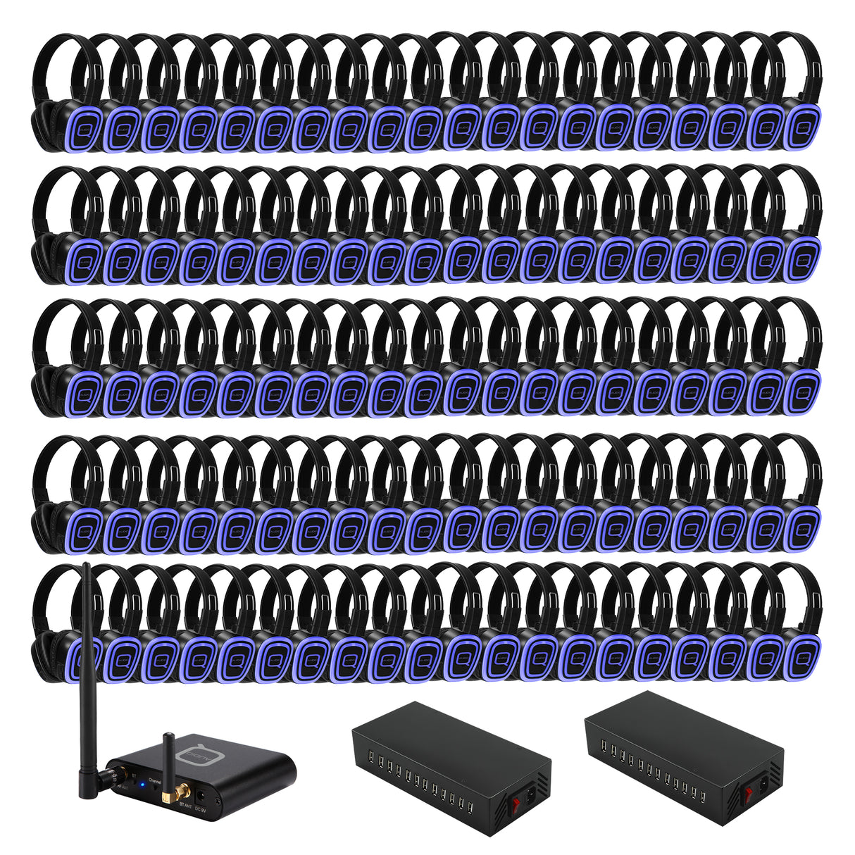100 Way Silent Disco Bundle With Bluetooth Transmitter & Charger