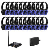 20 Way Silent Disco Bundle With Bluetooth Transmitter & Charger QSD-3PRO Bundle with 20 Headsets