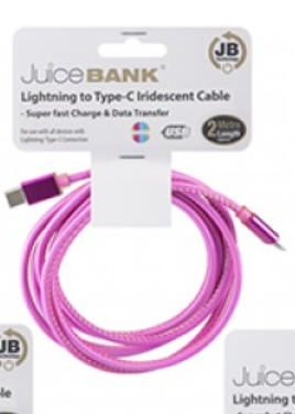 JUICE BANK LIGHTNING to USB C IRIDESCENT CHARGE & SYNC 2MTR