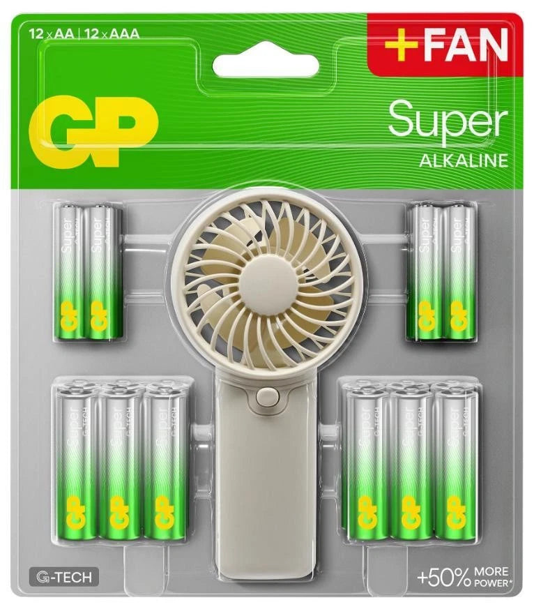 Super Alkaline Aa & Aaa Battery Summer Bundle With Fan, 12+12 Pack
