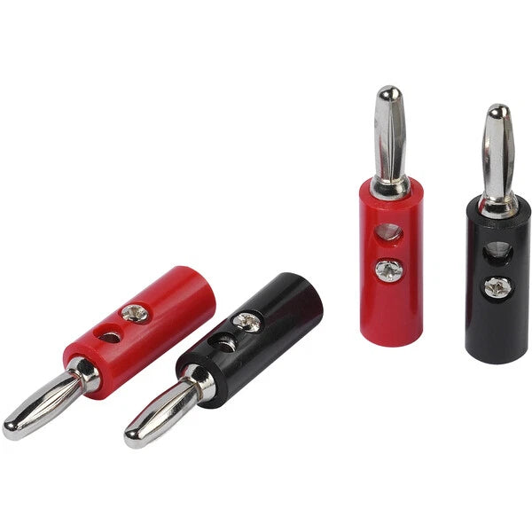 PACK of 4 - 4mm BANANA TYPE PLUGS for HI-FI CABLES AND SPEAKERS - 2 BLACK 2 RED