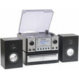 Steepletone HOUSTON XP Silver 6 in 1 Music Centre, Bluetooth Vinyl Record Player, Turntable with CD, Cassette, DAB+ / FM Radio, USB MP3 playback & Encoding, NEW 25Watt High Power Wireless Speakers