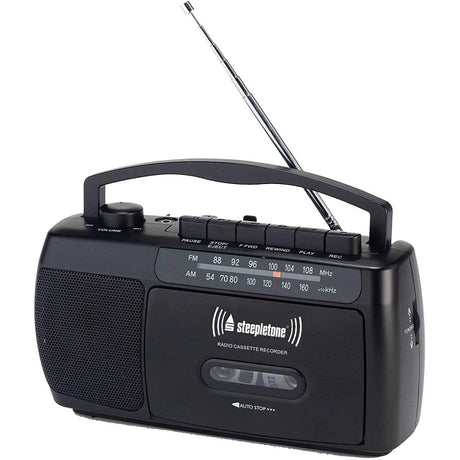 Steepletone SCR209 Portable MW-FM Radio Cassette Tape Player Recorder with Built In Microphone - Black