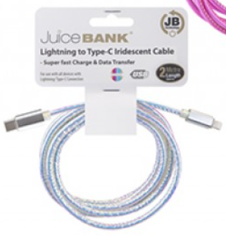 JUICE BANK LIGHTNING to USB C IRIDESCENT CHARGE & SYNC 2MTR